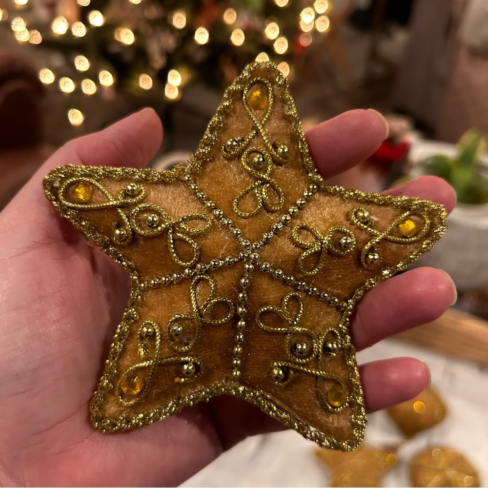 Vintage Set of 10 of Gold Holiday Ornaments